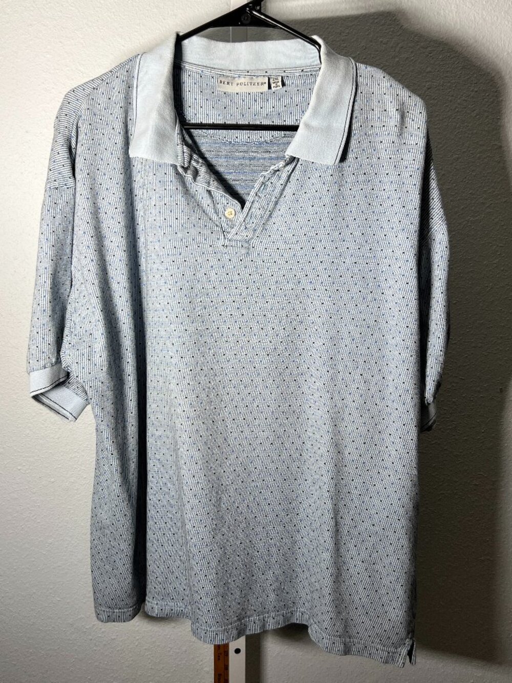 Bert Pulitzer Heather Blue w Blue & Black Dots Short-Sleeve Polo SZ 2XL